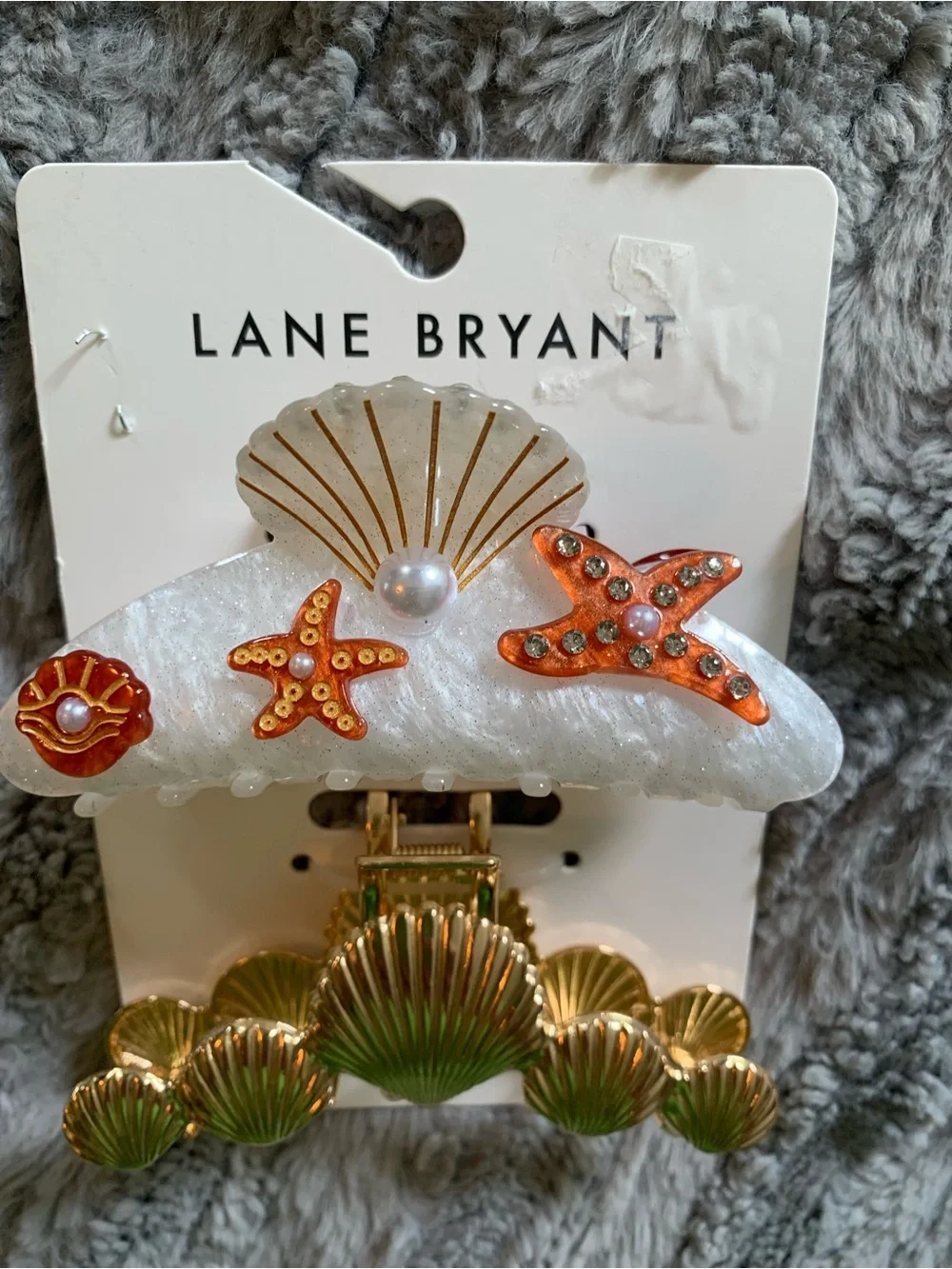 Lane Bryant Gold Seashell & Pearl Starfish Hair Clips Set,  New with Tags